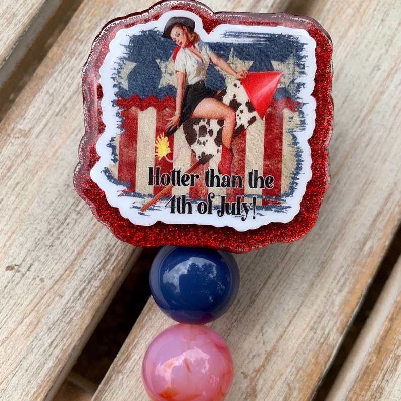 4th of July interchangeable badge reel, summer badge Fourth of July nurse badge image 1