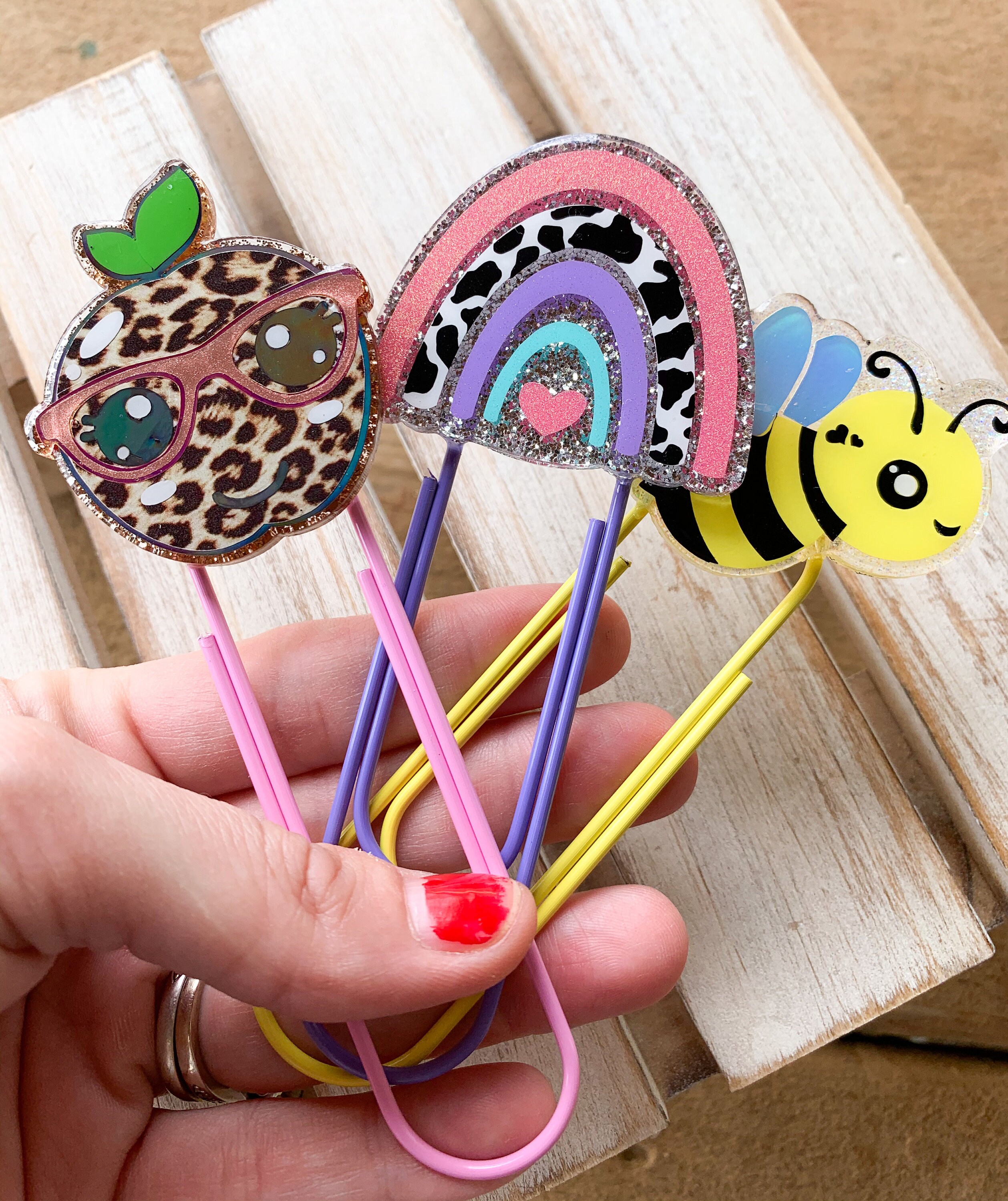 Jumbo Paper Clip Bookmarks Rainbow Bookmark Bee Bookmark Etsy
