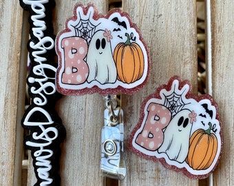 Boo ghost interchangeable badge reel, Halloween badge, nurse badge, teacher badge, cute ghost