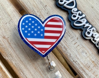 4th of July badge reel, interchangeable badge reel, Independence Day, America, nurse badge, teacher badge