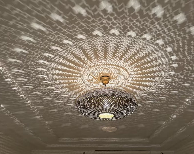 Light, ceiling light,Moroccan brass chandelier, Moroccan brass ceiling light, bronze ceiling light, silver candlestick,