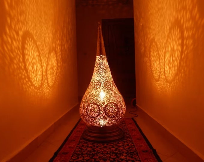 Moroccan Floor lamp-Large Floor lamp handmade-Table Lamp-Brass Light Fixture