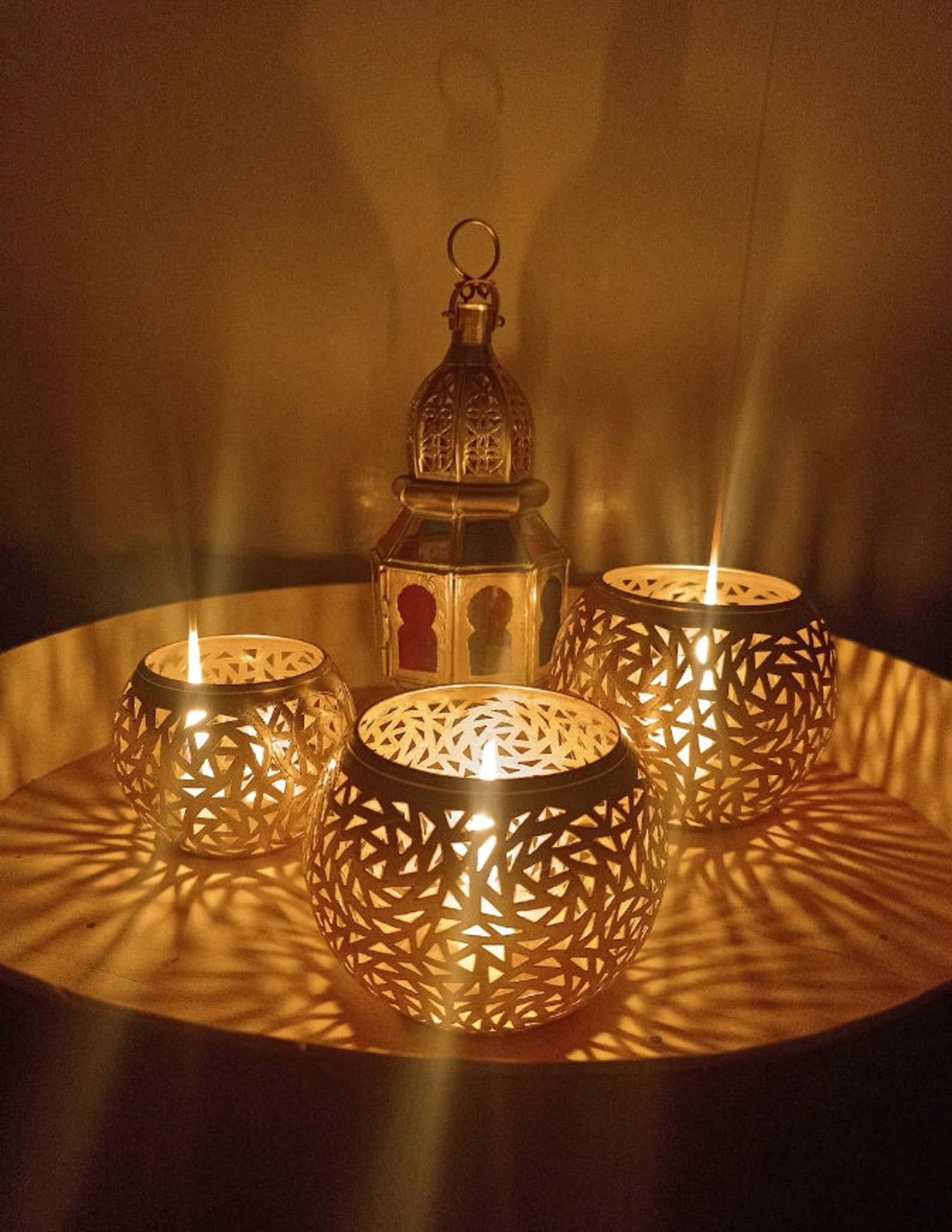 Moroccan Brass Candle Holder - Metal Candle Holder Round Brass Candle
