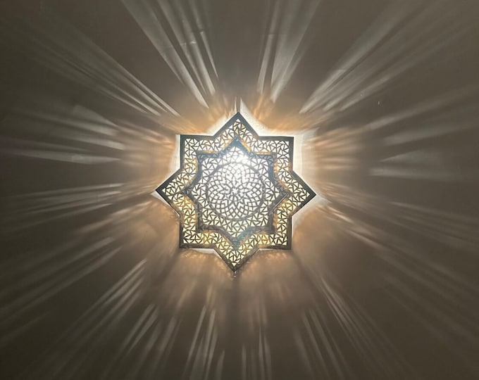 Moroccan star-shaped brass ceiling light, lamp attached to the ceiling, wall light, wall sconce