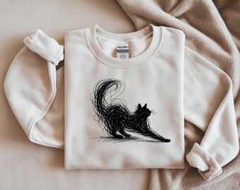 Minimalist Black Cat Shirt | Artistic Cat Line Art Tee | Aesthetic Animal T Shirt | Unisex Modern Cat Lover Top