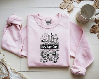 New York City Graphic Shirt, NYC Vintage Travel Tee, New York Landmarks Shirt, Statue of Liberty NYC Tee, NYC Skyline Tourist Shirt