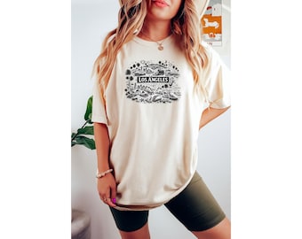 Los Angeles California Vintage Travel Shirt, LA City Graphic Tee, Hollywood California Shirt, Los Angeles Landmark Illustration Tee