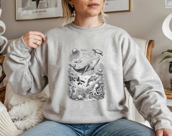 Vintage Ocean Animals Shirt, Whale Octopus Sea Life Tee, Marine Life Illustration Shirt, Nautical Ocean Creature Tee, Vintage Sea Animal