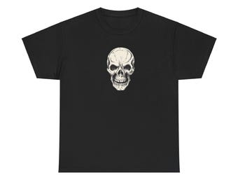 スケルトンスカルTシャツ - ユニセックスグラフィックシャツ、ミニマリストゴシックデザイン、トレンディなハロウィーンスタイル、スカル愛好家や不気味な人へのプレゼントに最適