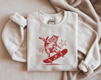 Skateboarding Cat Graphic Tee – Retro Style Cotton Shirt