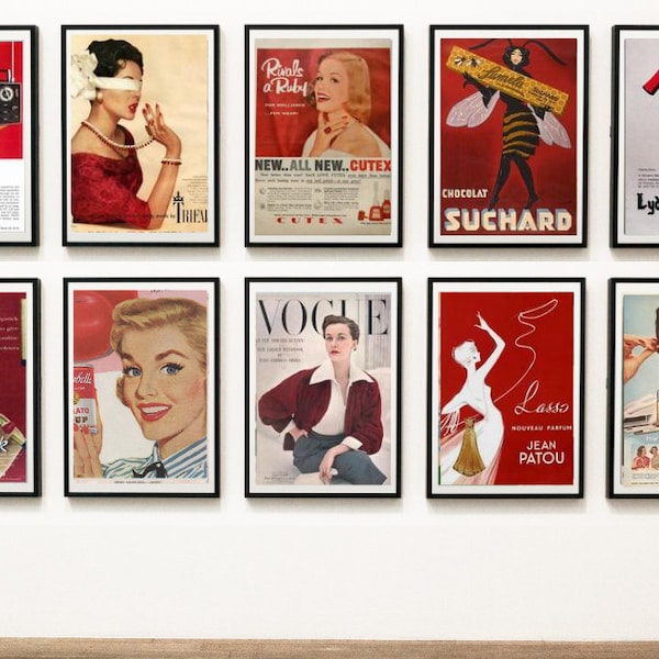 20 Red Vintage Posters Wall Decor - Digital Download *READ ITEM DESCRIPTION*