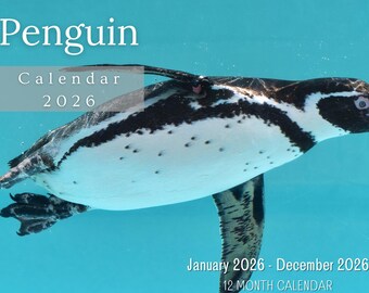 ペンギンカレンダー 2026: メモ付き月間壁掛けカレンダー、A3サイズ