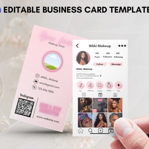 Cartões de visita do Instagram, cartão de visita IG, cartão de visita Lash Tech, modelo de cartão de visita DIY Canva, cartão Pink Lash, código QR