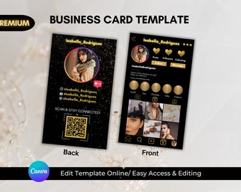 Instagram Business Card,  DIY Canva Business Card Template Design, QR Code Business Card, Business Card Template, IG Business Card, black