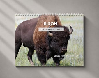 Bison 2027 Wandkalender, Monatsplaner mit Notizen & Feiertagen, Made in USA