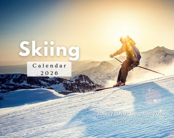 Calendario de pared de esquí 2026, planificador mensual con notas y festivos, fabricado en EE. UU.