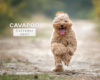 2027 Cavapoo Wall Calendar, Monthly Wall Calendar, Cute Dog Decor, USA Printed