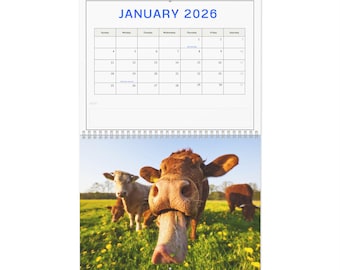 2026 Lustiger Bauernhof Kühe Kalender, Monatlicher Wandplaner, Landhaus Dekor