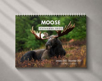 Moose 2027 Wall Calendar, Monthly Planner with Notes & Holidays, Made in USA