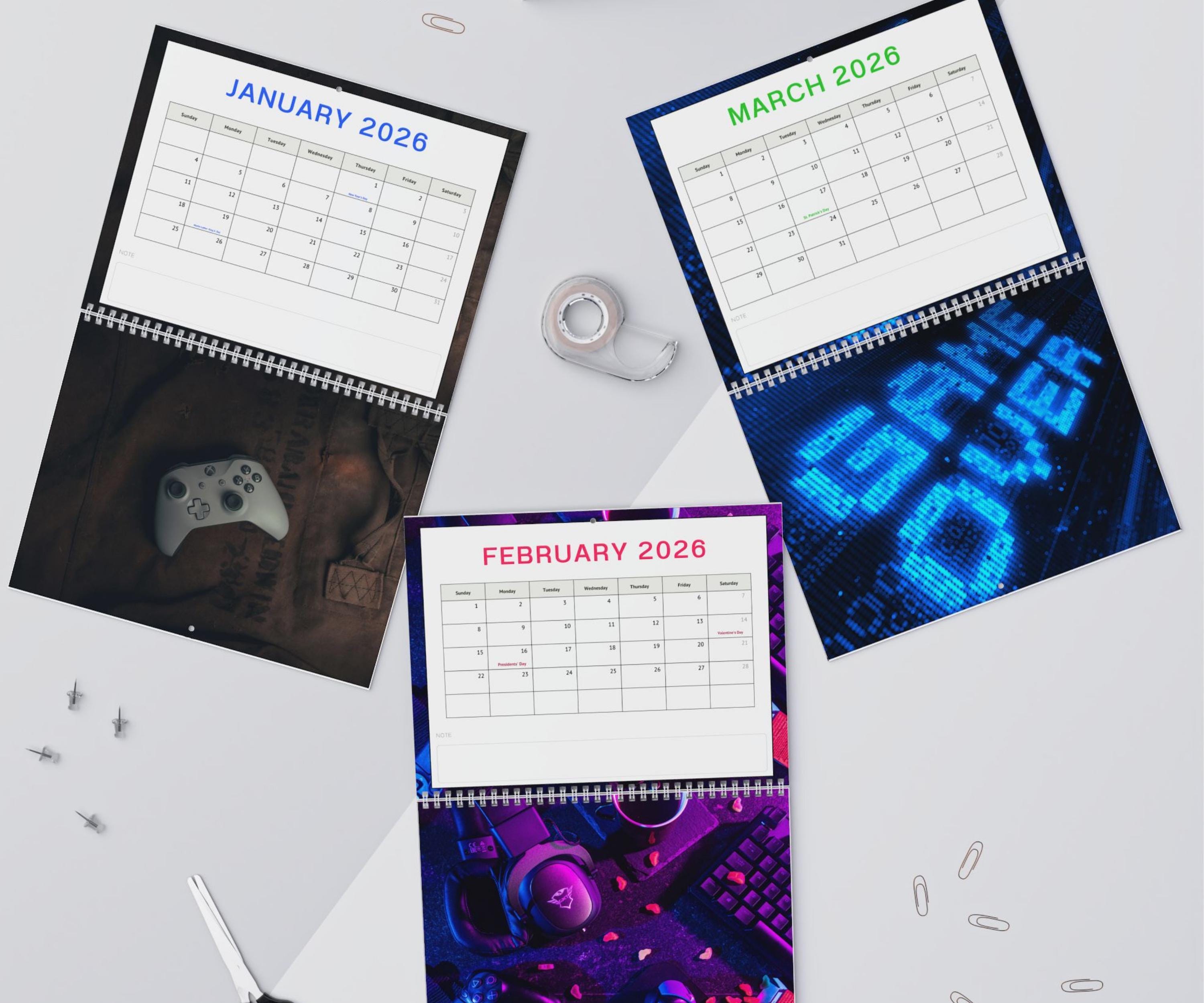 2026 Gamer Calendar Monthly Wall Calendar Game Room Decor USA Il 6ewr 