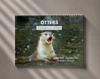 2027 Sea Otter Wall Calendar, Cute Coastal Wildlife Monthly Planner with Notes & Holidays, USA Printed