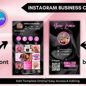 Cartões de visita editáveis do Instagram | Negócio de modelos Canva | Cartões de visita com código QR | Cartão Digital IG | Cartão de mídia social para impressão