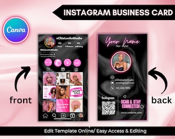 Editable Instagram Business Cards | Canva template business | QR Code Business Cards | IG Digital Card | Printable Social Media Card