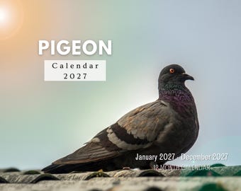 Pigeon 2027 Wall Calendar, Monthly Planner with Notes & Holidays, Made in USA