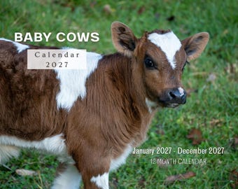 Calendário de parede mensal com bezerros para 2027, decoração com animais de fazenda, impresso nos EUA.