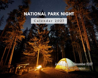 2027 National Parks at Night Wall Calendar, Scenic Nature Monthly Planner with Notes and Holidays, USA Printed
