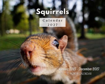 Squirrel 2027 Wall Calendar, Monthly Planner with Notes & Holidays, Made in USA