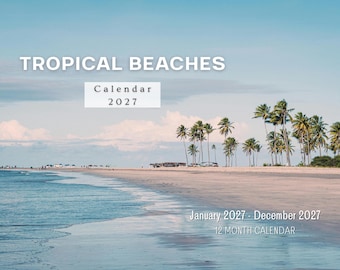 2027 Tropical Beaches Calendar, Monthly Wall Calendar, Beach Room Decor, USA Printed