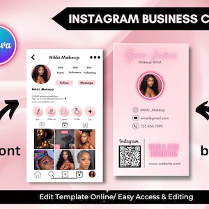 Cartões de visita rosa do Instagram, design de modelo DIY Canva, cartões de maquiagem, cartões de salão de maquiagem, cartão de visita de beleza pré-fabricado