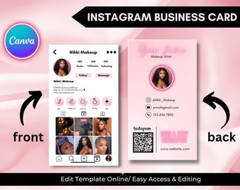 Pink Instagram Business Cards, DIY Canva Template Design, Make Up Artist Cards, Make Up Artist Salon Cards, Premade Beauty Business Card