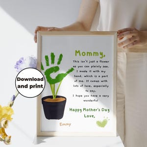 Muttertag Handabdruck Basteln für Kinder |  Muttertagsgedicht | Blumen Handabdruck Kunst | Geschenk für Mama | Druckbare Instant Download