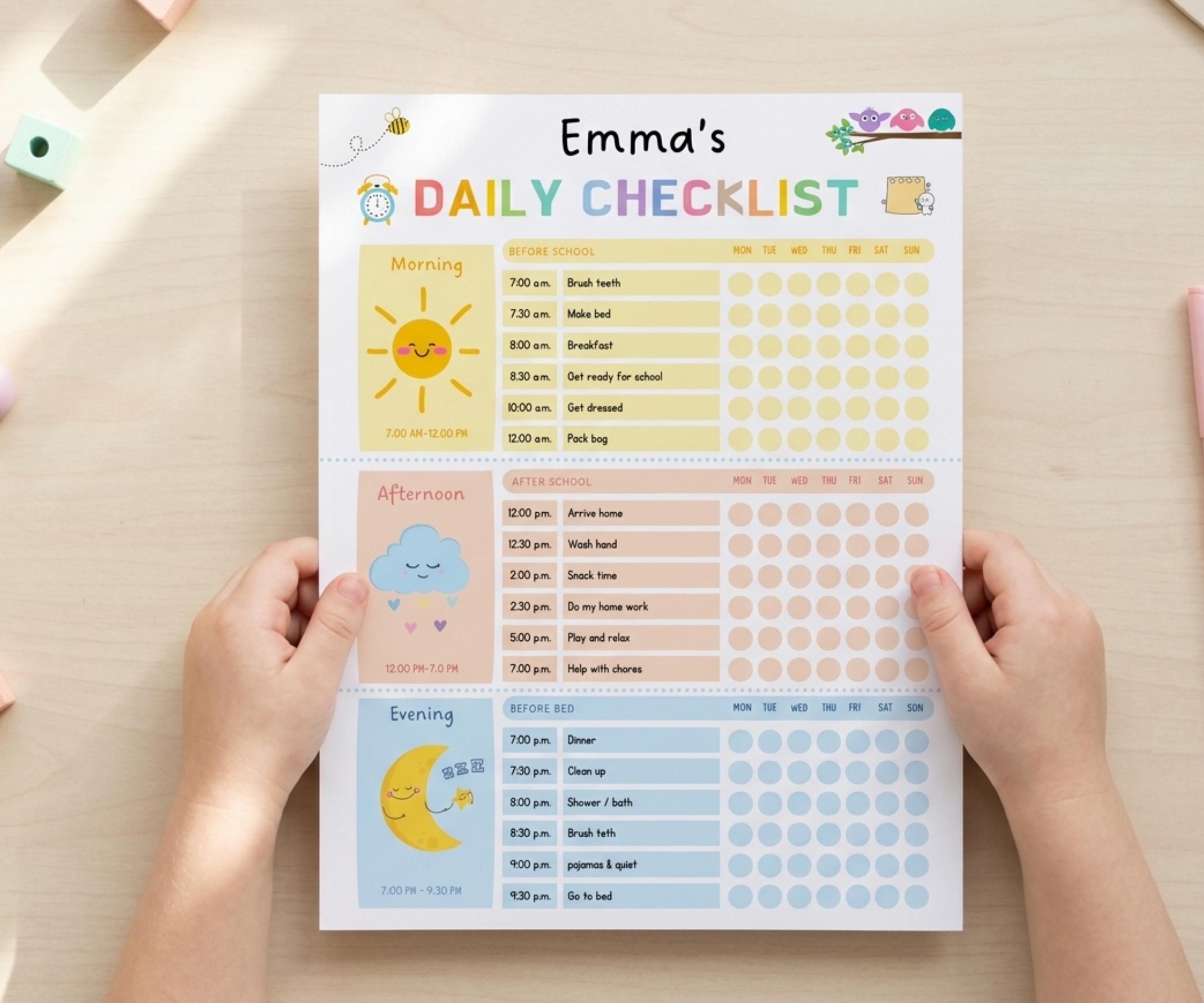 Editable Kids Daily Checklist | Printable Routine Chart | Morning ...