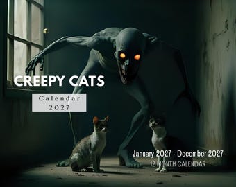 Creepy Cats 2027 Wall Calendar, Horror Cat Art Calendar, Scary Cat Wall Decor, Unique Gift for Horror Fans, Gothic Dark Aesthetic Calendar
