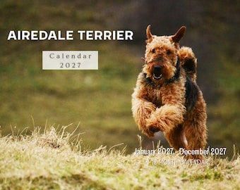 2027 Airedale Dog Wall Calendar, Monthly Wall Calendar, Cute Dog Decor, USA Printed