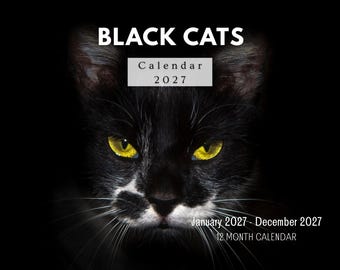 Black Cat 2027 Wall Calendar, Monthly Planner with Notes & Holidays, Made in USA