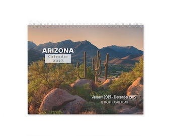 Calendário de parede do Arizona 2027, planejador mensal com espaço para anotações e feriados, fabricado nos EUA.