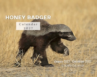 2027 Honey Badger Wall Calendar, Monthly Wall Calendar, Wild Animal Decor, USA Printed