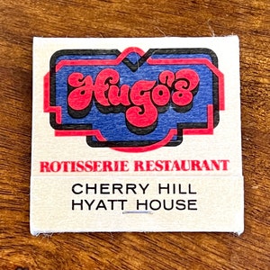 Vintage New Jersey Matchbook - Vintage Restaurant Bar Matches - Antique Memorabilia - HUGO&#39;S Rotisserie Restaurant, Cherry Hill Hyatt House