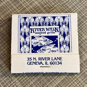 Vintage Chicagoland Matchbook - Vintage Restaurant Bar Matches - RIVER WALK SEAFOOD Grille, Geneva, Illinois