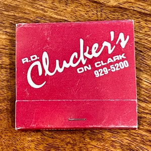 Vintage Chicago Matchbook - RD CLUCKER&#39;S Restaurant Matches - Antique Chicago Restaurant, Bar Memorabilia