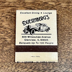 Vintage Chicagoland Matchbook - Vintage Restaurant, Bar Matches - DUESENBERG&#39;S Restaurant, Glenview, Illinois