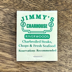 Vintage Chicagoland Matchbook - Vintage Restaurant, Bar Matches - Jimmy&#39;s Charhouse Restaurant, Riverwoods, Illinois