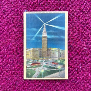 Vintage Ohio Postcard (unused) - Union Terminal Tower and Hotel Cleveland at Night - Approx. 3.5&quot;x5.5&quot;