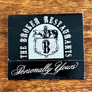 Vintage Colorado Matchbook - Vintage Restaurant Matches - Antique Memorabilia - Broker Restaurants, Wellington&#39;s, Denver