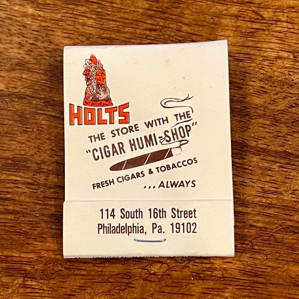 Vintage PHILADELPHIA Matchbook - Vintage Cigar Shop Matches - Holt's Tobacconist, Philadelphia, Pennsylvania