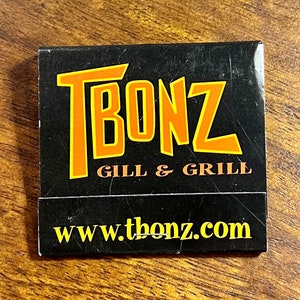 Vintage Restaurant Matchbook - Vintage Matches - TBonz Gill & Grill - Georgia, North Carolina, South Carolina